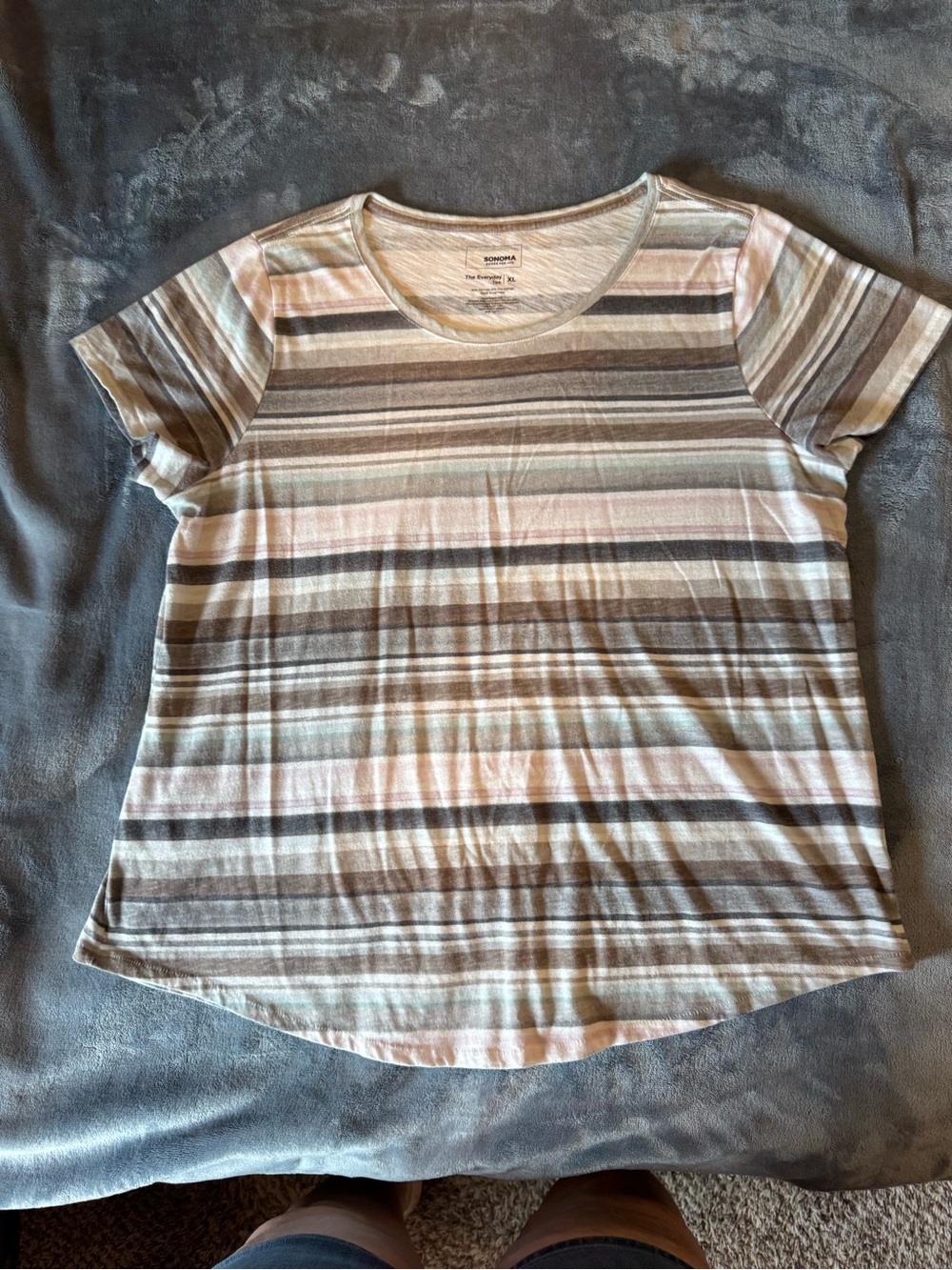 Sonoma Multi-Striped Short Sleeve Tee in Cream and Gray